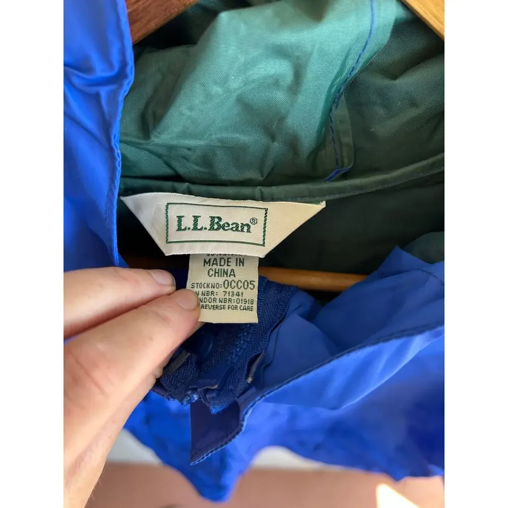 L.L. Bean Kids M/10-12 Raincoat, Blue, vented with hood with cap